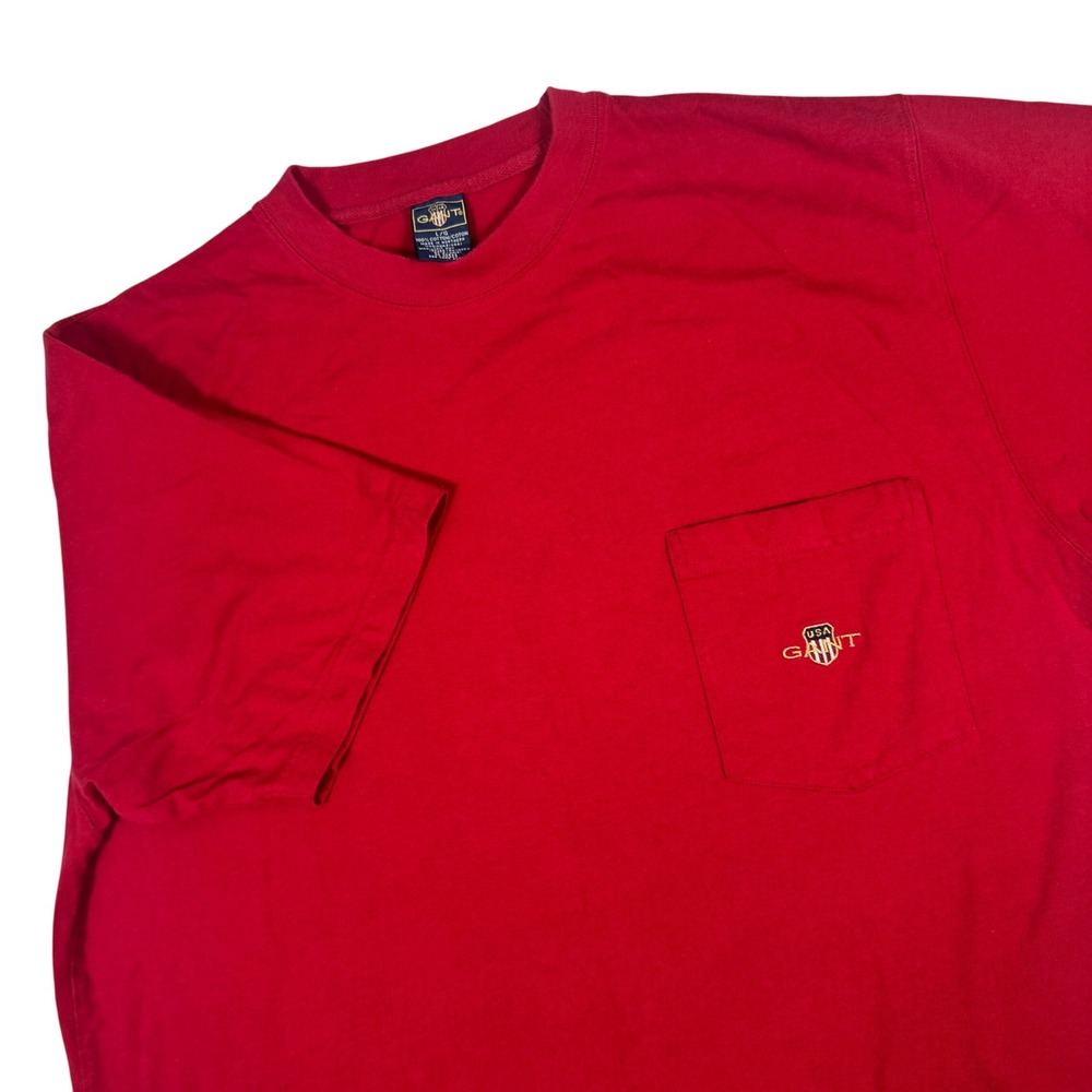 Vintage GANT Red Pocket T-Shirt Mens L Logo Short Sleeve Cotton USA Made 90s Y2K